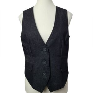 Reitmans Dark Wash Denim Button Front Vest Petite Size 10P Classic Blue